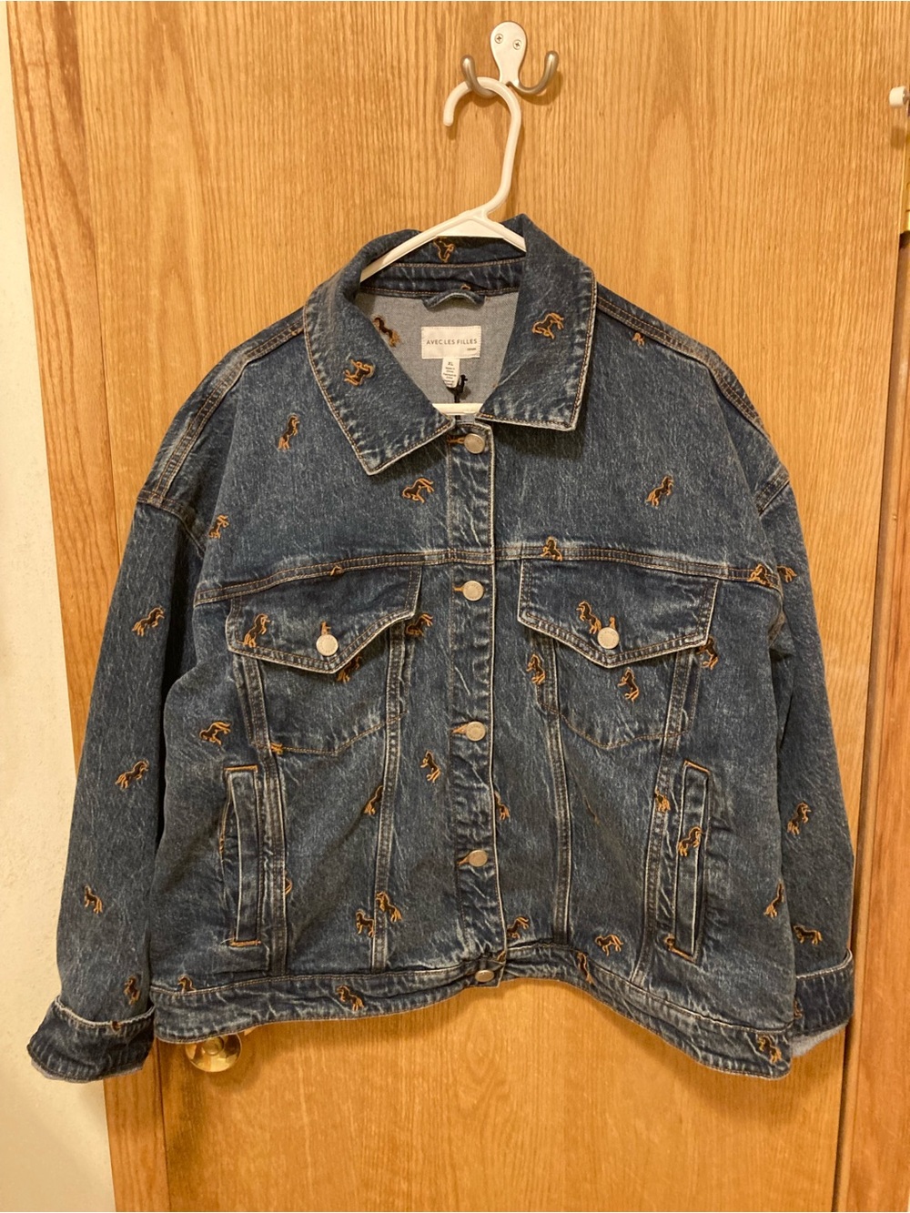 NWT Avec Les Filles Denim Jacket – XL – Adorable Horse Embroidery